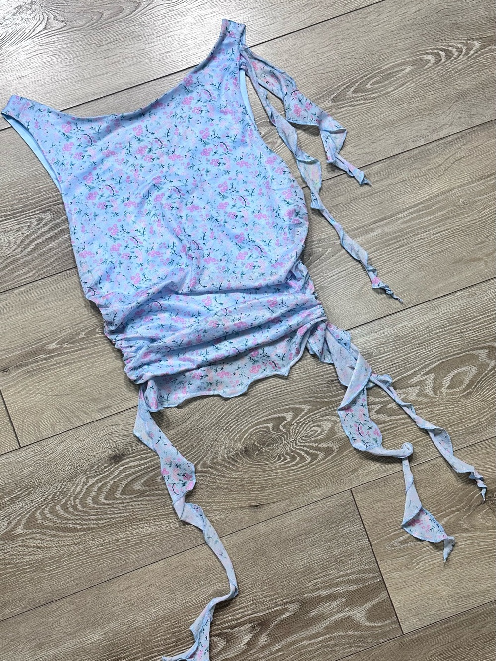 Lush Mesh Ditsy Floral Ruched Tank Top Ruffled - Picture 4 of 14
